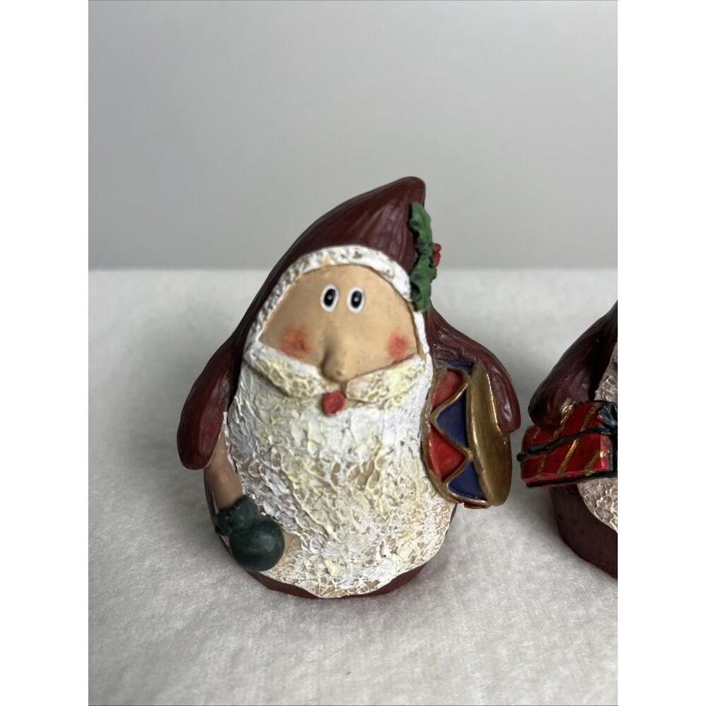 Lot Of 3 Adorable Round Santa Figurines Each 3.75” Tall - Picture 2 of 6